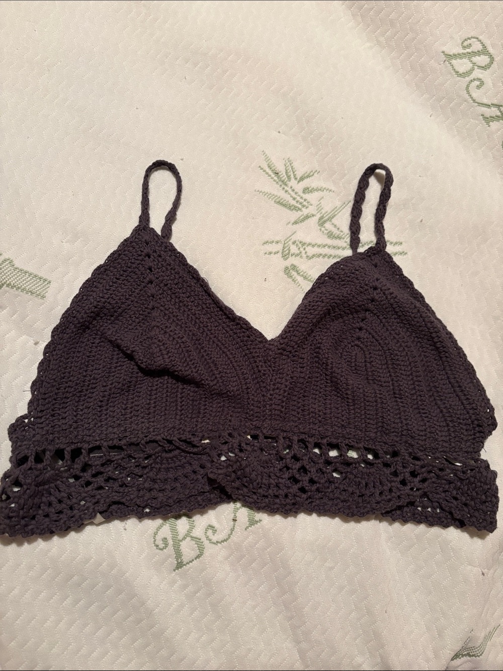 hint of mint Black Crochet Lace-Trim Camisole Bralette